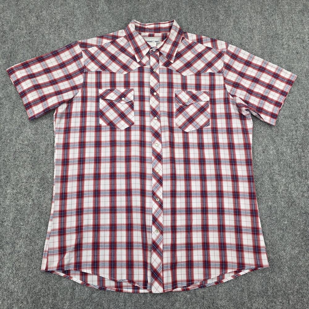 Wrangler Shirt Mens XLT Red White Blue Plaid Wrancher Pearl Snap Western Rodeo - Picture 2 of 15